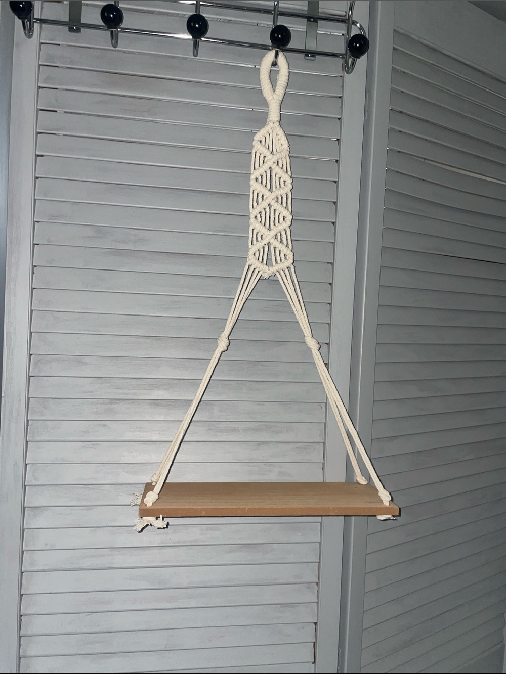 Handcrafted Macramé Hanging Shelf - Cream and Natural Wood